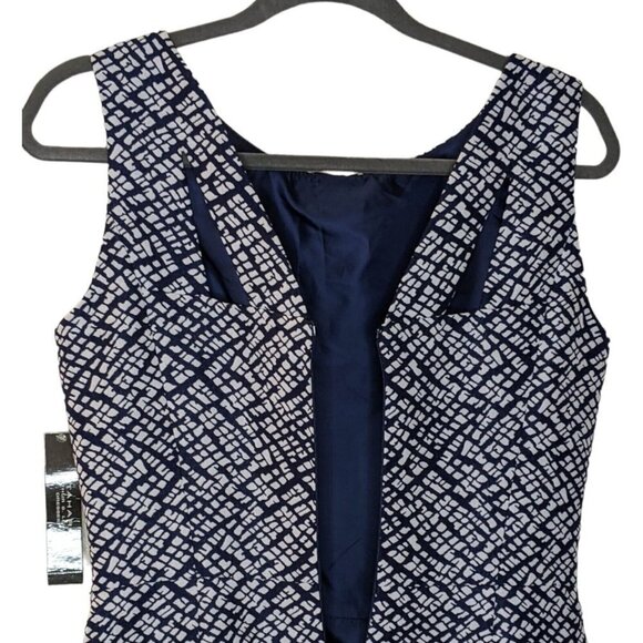 NWT Tahari Navy Blue & White Cutout Back Sheath Party Career Aileen Dress Size 6 - Picture 4 of 9